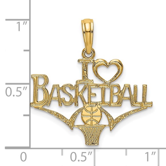 14k Yellow Gold Genuine Sports I HEART BASKETBALL w/Ball and Net Charm - Picture 4 of 5